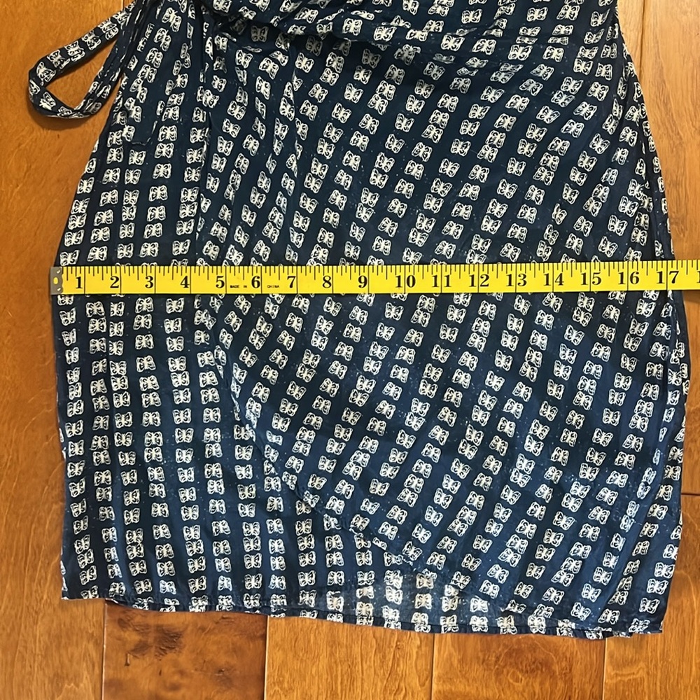 Urban Outfitters Navy Print Wrap Mini Dress XS Blue Boho Beach Vacation Coastal - Picture 11 of 15